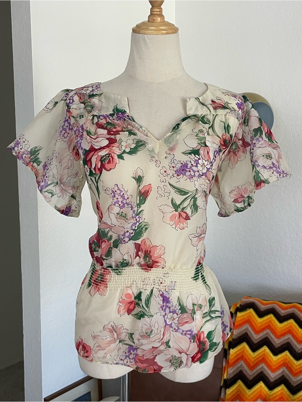Vintage 1970s Boho Floral Sheer Blouse